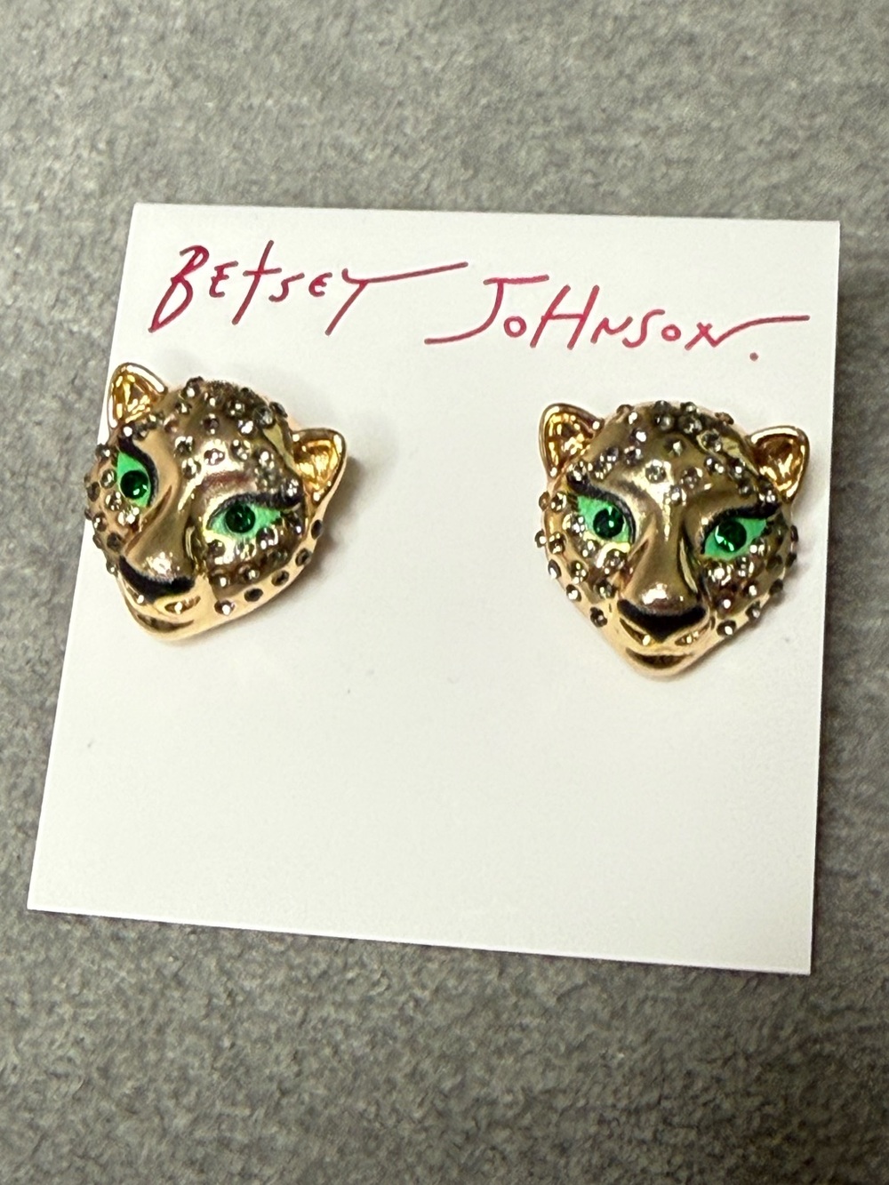 NEW Betsey Johnson Leopard Gold Crystal Panther earrings
